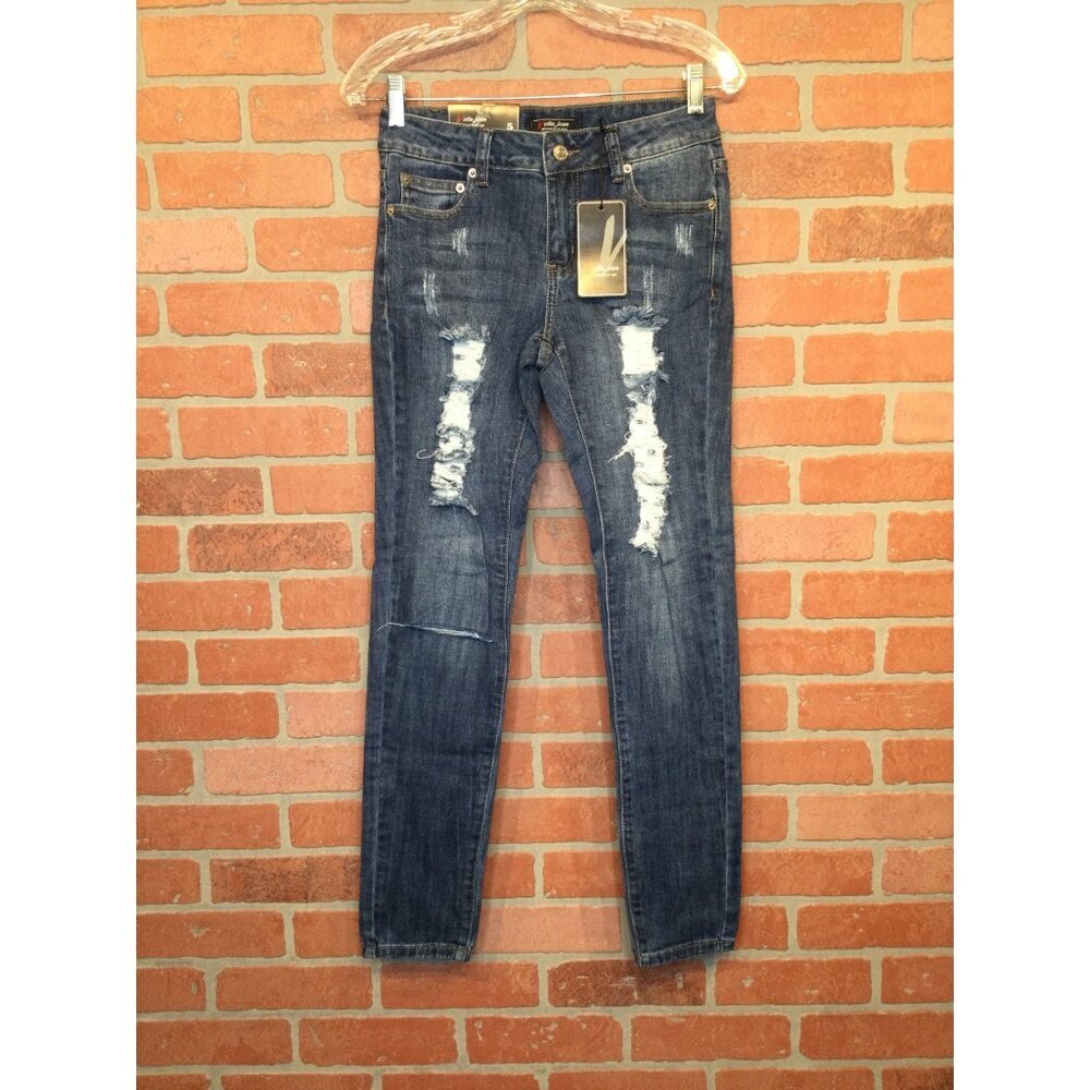 Vella Jean Womens Distressed Skinny Jeans Size 5 Cotton Blend Blue Stretch